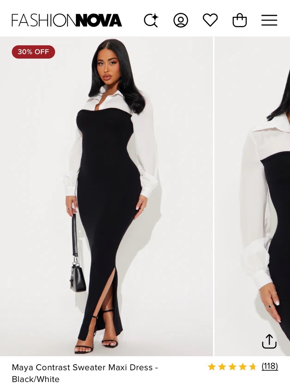 Fashion Nova Black & White Contrast Maxi Dress
